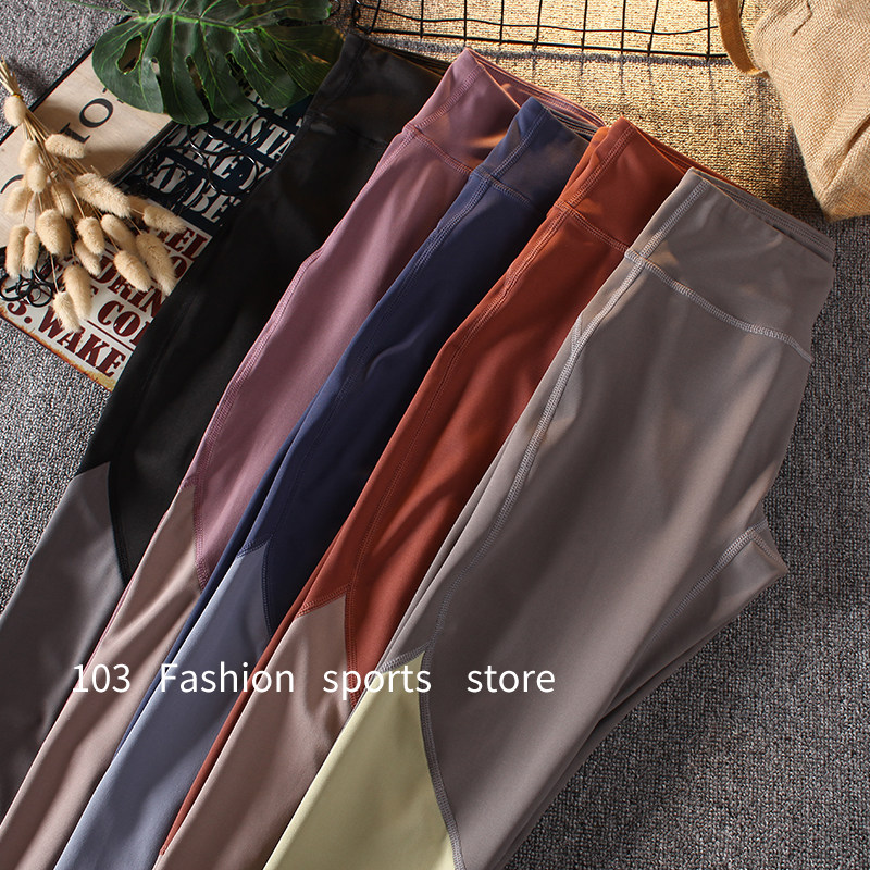 拼接瑜伽裤女外穿紧身裸感健身房跑步运动训练弹力高腰健身裤网红