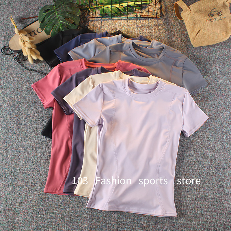 运动短袖女夏速干弹力紧身修身显瘦瑜伽T恤透气半拉链高弹健身服