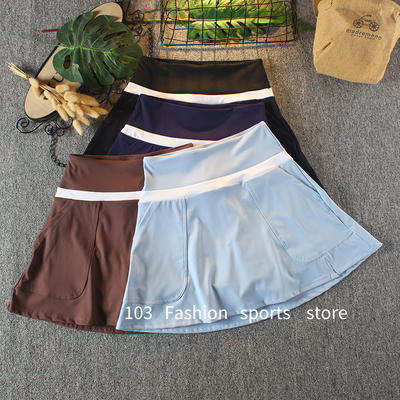 抽皱运动短裙女防走光假两件速干