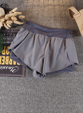 假两件运动短裤女夏季速干内衬口袋大码跑步防走光健身瑜伽裙裤