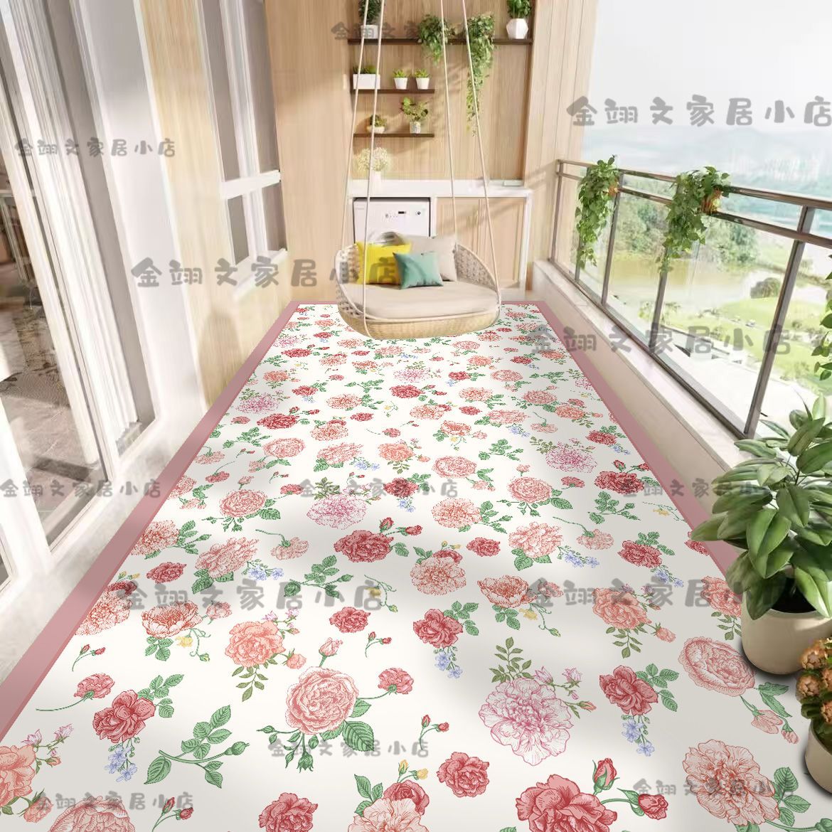 花卉阳台卧室地毯防水免洗PVC可