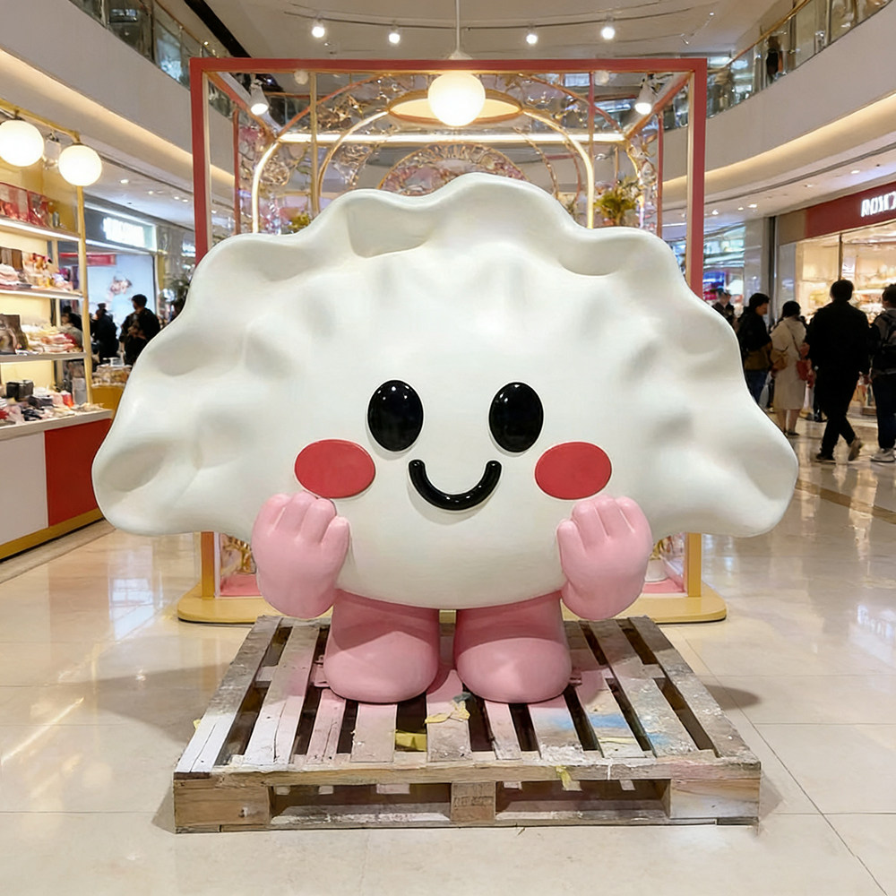 玻璃钢卡通水饺雕塑定制吉祥物人物包子形象网红公仔大型摆件美陈
