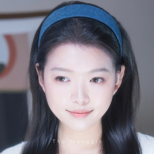 Manggis蓝调夏日 牛仔宽边发箍高颅顶修饰脸型复古丹宁头箍发带