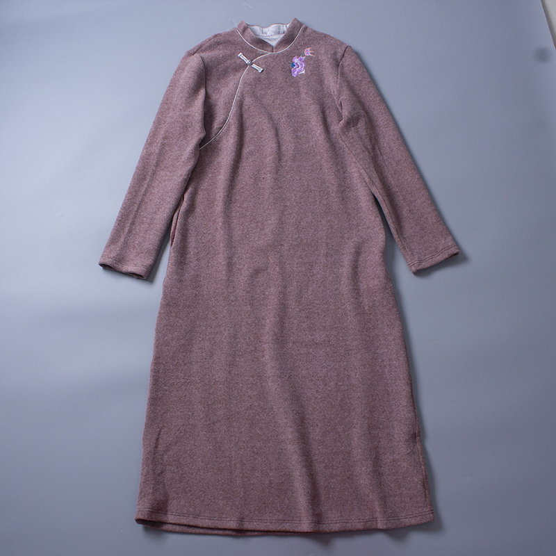 复古a字裙棉绣花绒面保暖连衣裙