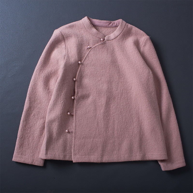 新中式斜襟小立领羊毛呢外套