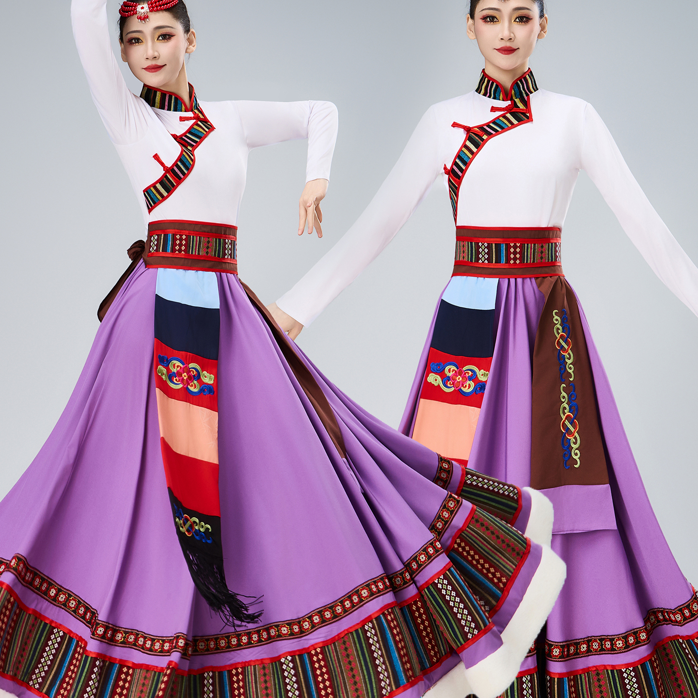 藏族舞蹈演出服装女新款藏族裙子半身裙民族演出服舞蹈艺考练习裙