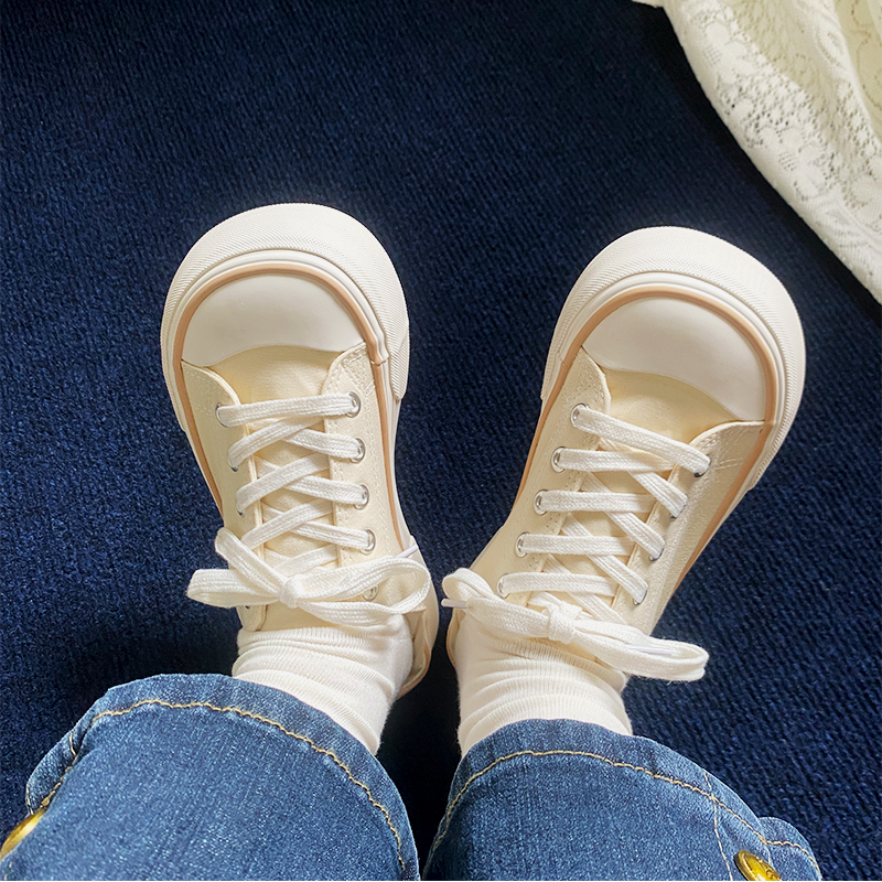 芒果头大头可爱丑萌厚两穿帆布鞋