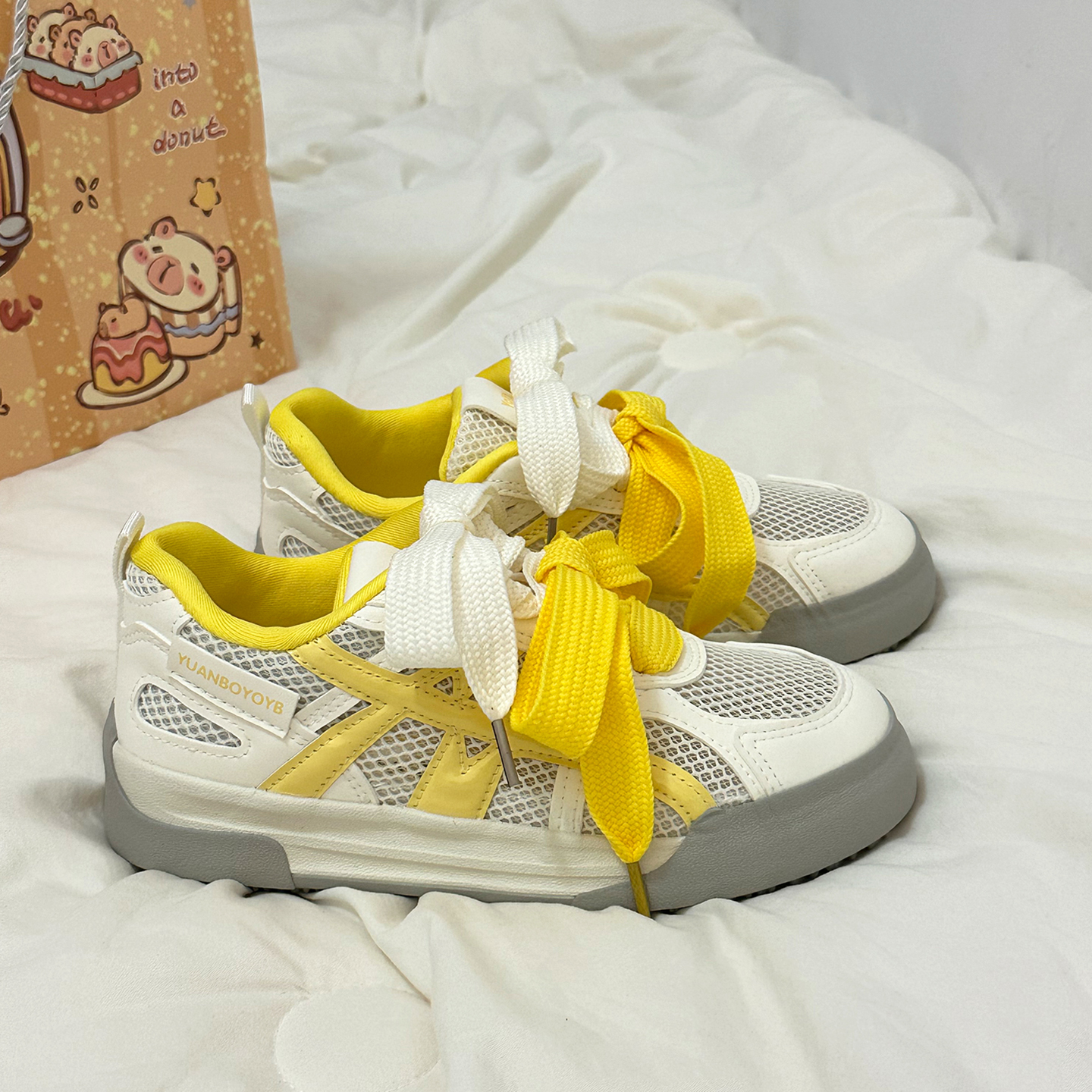 成宇阳小众网面透气小白鞋女夏季百搭多巴胺厚底休闲运动鞋子板鞋