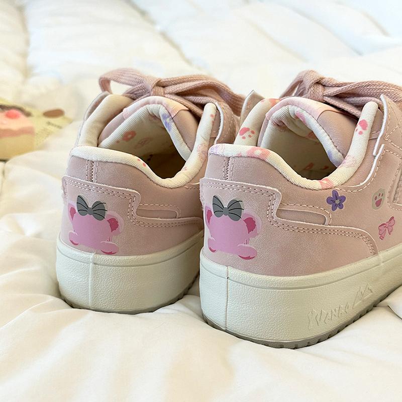 卡通小众粉色可爱小白鞋子女透气秋季新学生百搭厚底chic运动板鞋