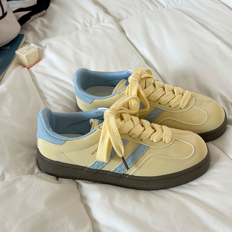 小众撞色奶黄复古德训鞋女2025春夏新韩系平底百搭休闲运动板鞋子