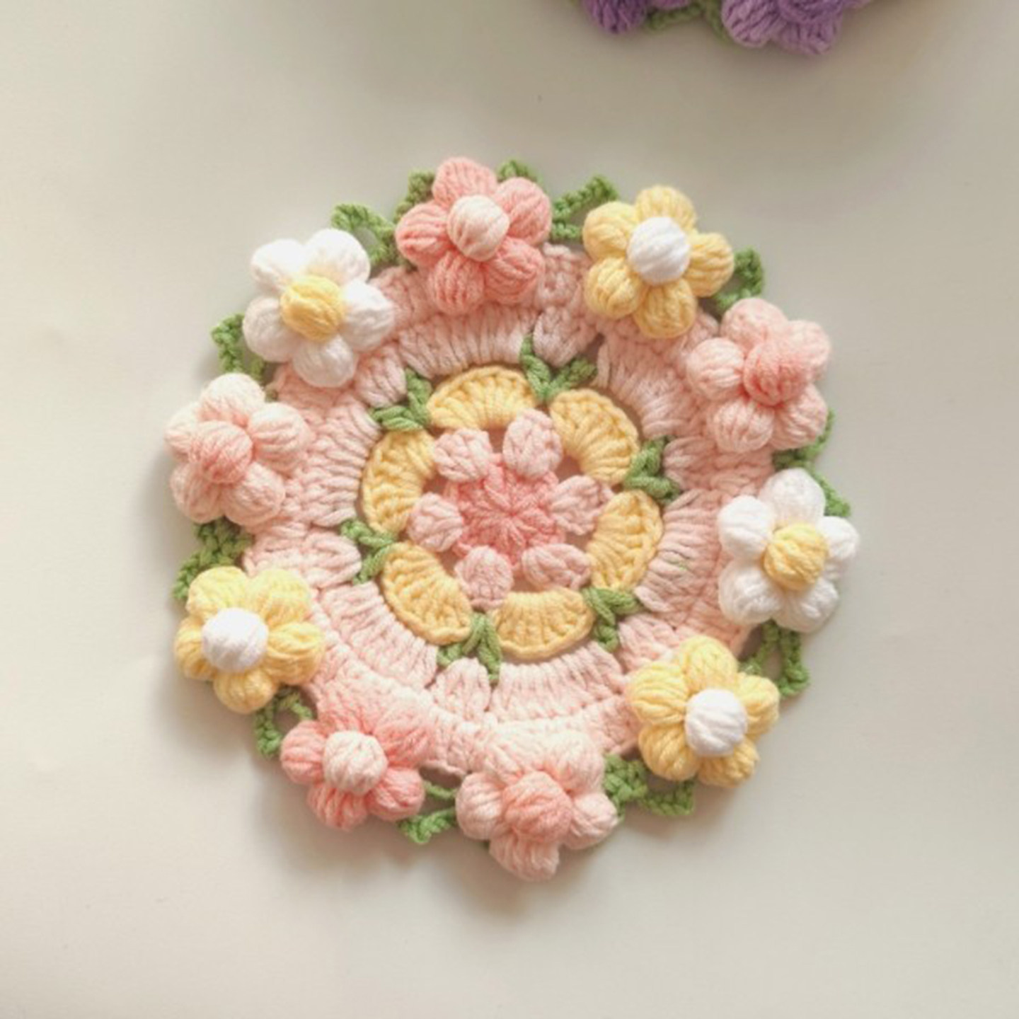 手工钩织杯垫成品可爱少女心泡芙花杯垫毛线花朵隔热垫编织小礼物,居家布艺,杯垫,淘宝优惠券,粉丝福利购,淘宝优惠卷