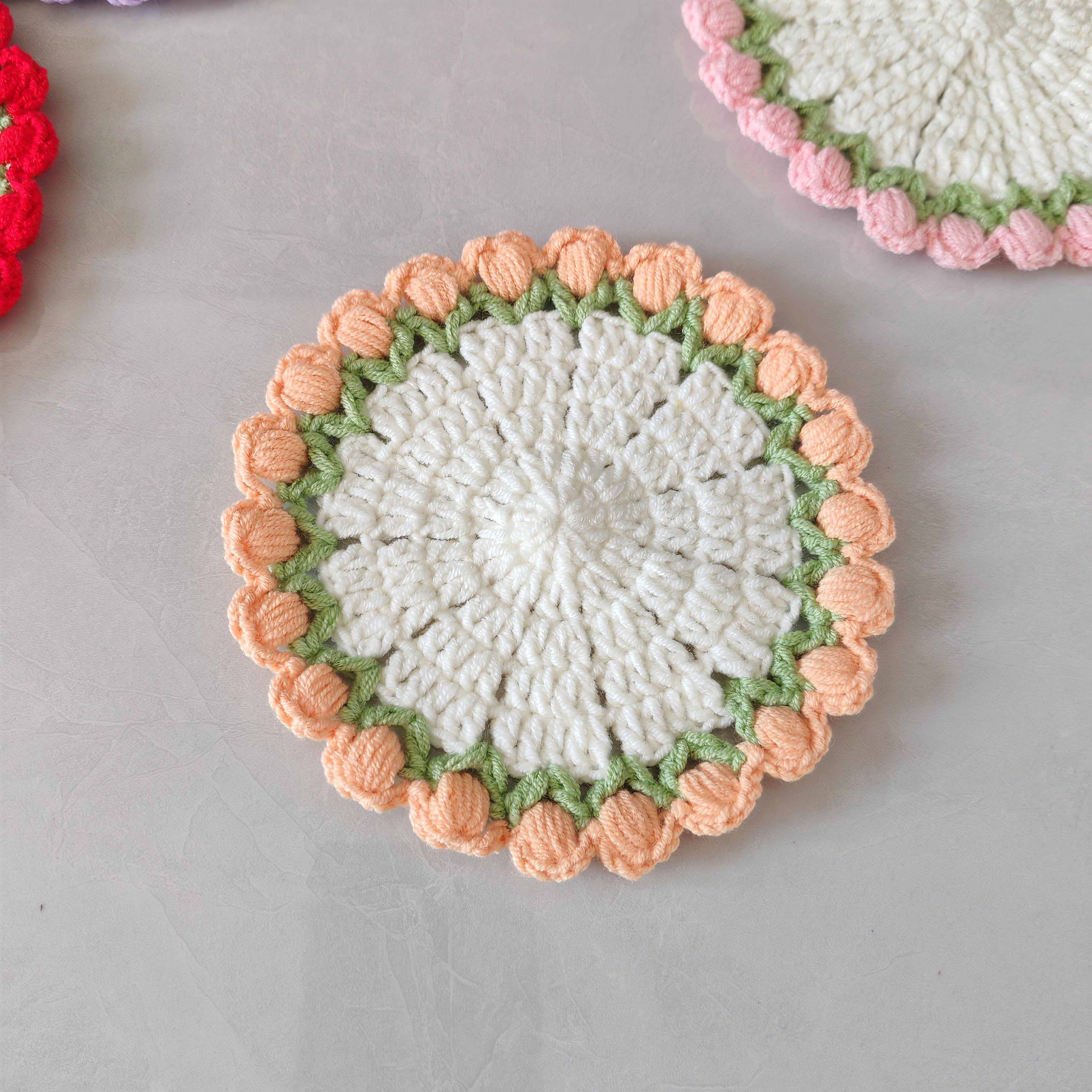 手工钩织毛线郁金香杯垫成品花束茶垫隔热垫编织女生礼物定制,居家布艺,杯垫,淘宝优惠券,粉丝福利购,淘宝优惠卷