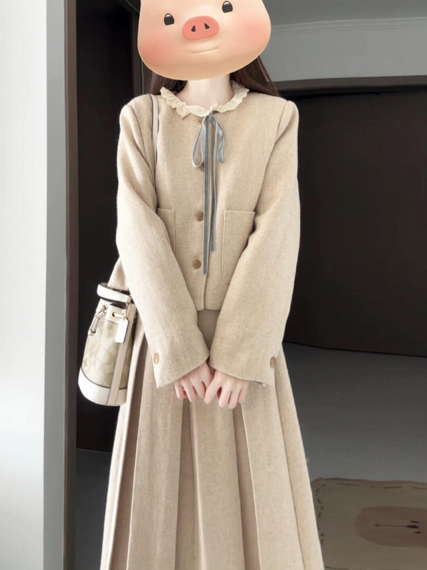 2025秋季新款长袖半身连衣裙子学院风一整套装女气质长裙早秋穿搭