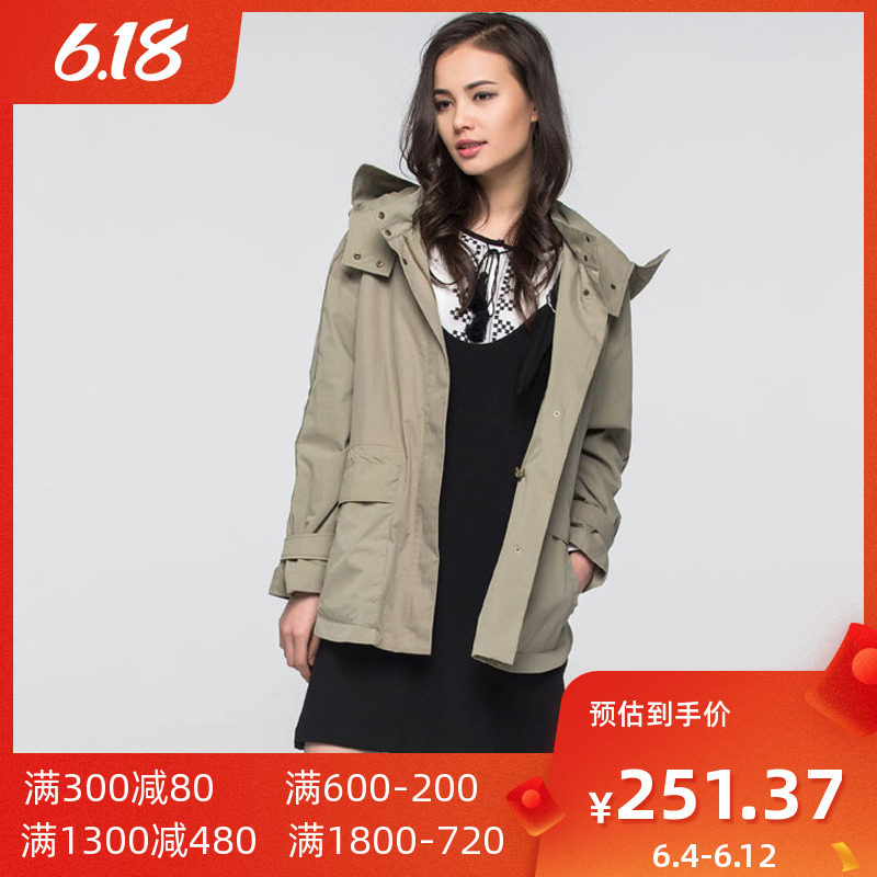艾格官方旗舰店2020春季女装新品长袖拉链连帽系带收腰外套S889