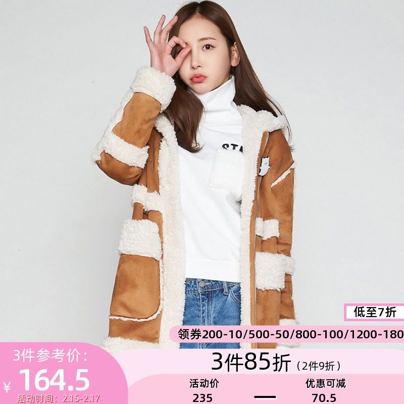 艾格春秋季女装时尚百搭纯色中长连帽毛呢大衣Y1334