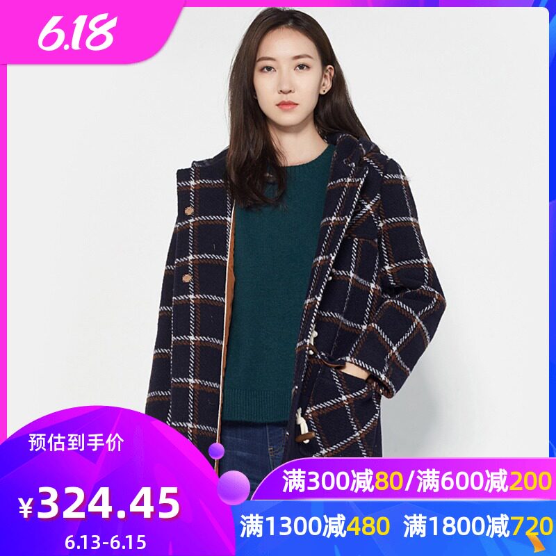 艾格冬季女装时尚休闲简约个性中长款毛呢外套 Y212