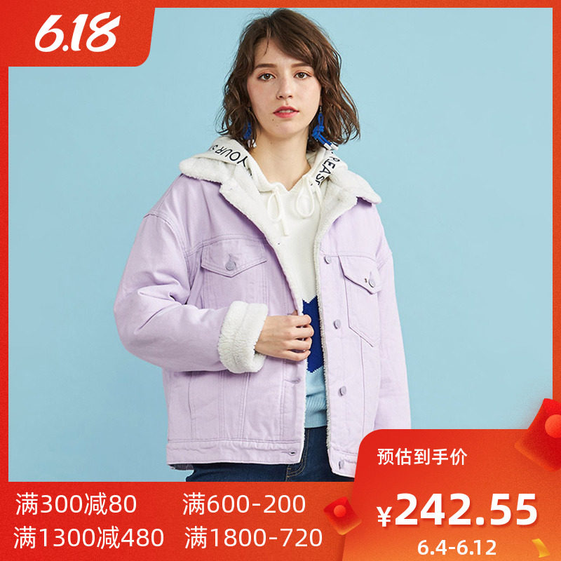 艾格冬季女装2019新款时尚百搭个性潮流加厚连帽短款棉服 Y654