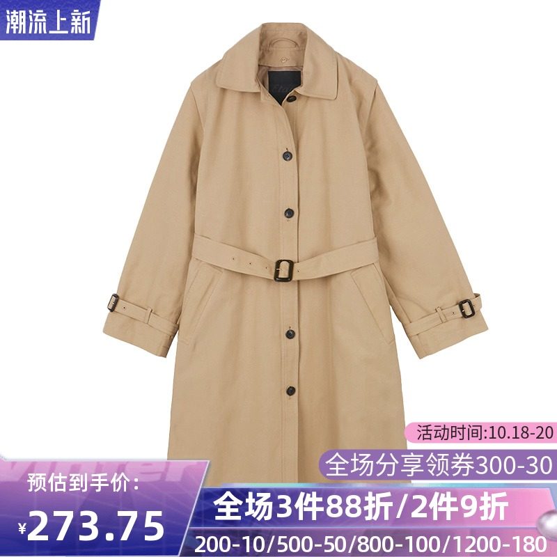 艾格官方旗舰店春秋女士学生风衣外套大衣宽松中长款Y1797