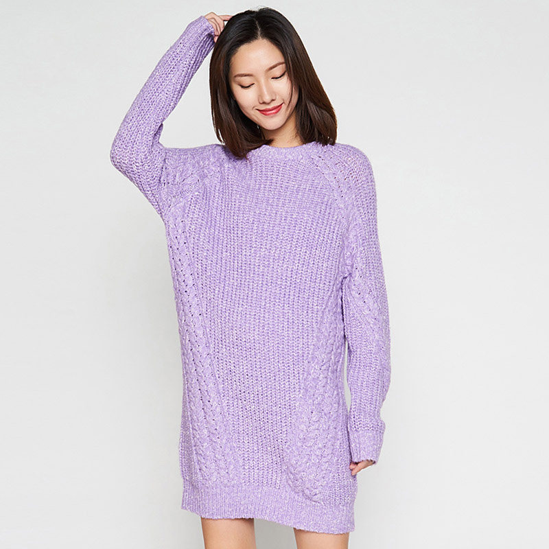 【断码L】艾格春秋季女装时尚百搭纯色中长款套头针织衫 Y582