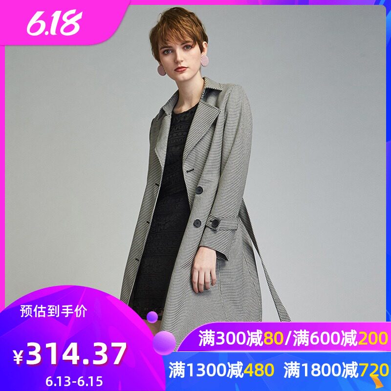 【断码M】艾格冬季女装时尚百搭西装领休闲风衣外套y1512