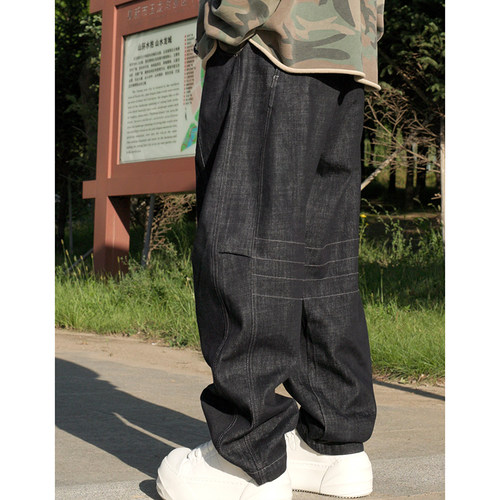 原创潮牌秋季结构牛仔裤男宽松直筒阔腿立体剪裁洗水不掉色复古