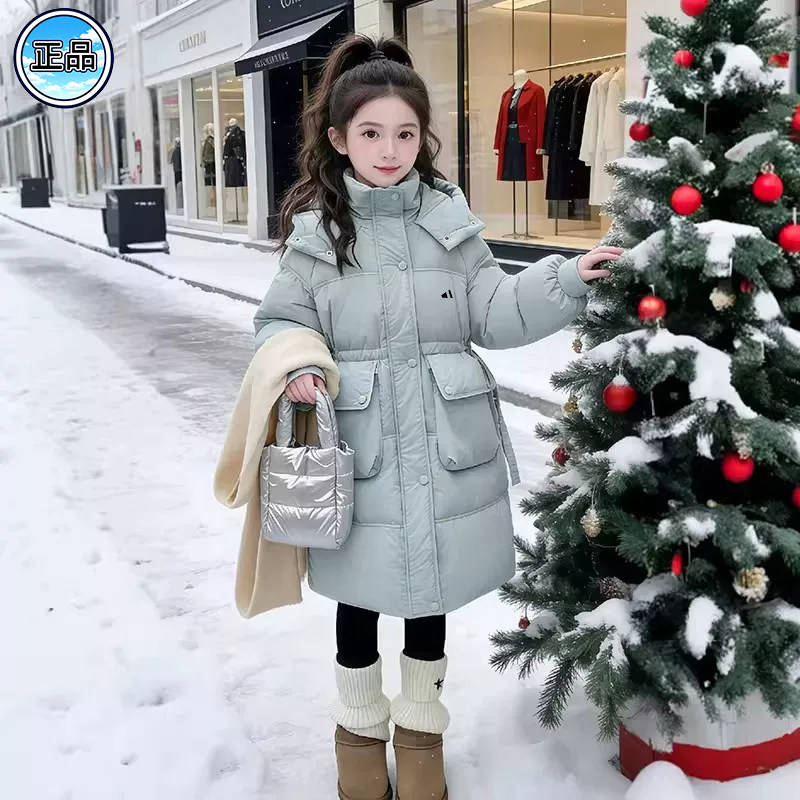 奥莱品牌女童棉服冬季2026新款儿童加厚棉衣小女孩中长款连帽外套