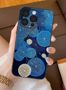 蓝韵莲影适用苹果17promax手机壳新款iPhone16pro套15plus小清新艺术ip13pm硅胶防摔12por全包11p带支架14女