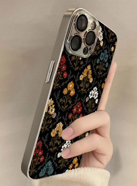夜绘花簇适用苹果17promax手机壳新款iPhone16pro套15plus复古风文艺ip13pm硅胶防摔12por全包11p带支架14女