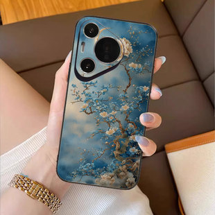 小众p50艺术mate30 50油画p40高级感p60复古风p70轻奢40 蓝花映月适用华为pura80pro手机壳m60新款 70ultra女款