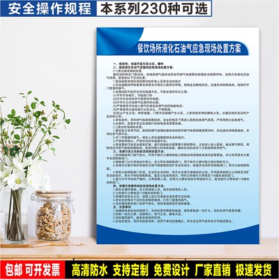 餐饮场所液化石油气应急现场处置方案 标识贴纸 警示牌 PVC标志牌