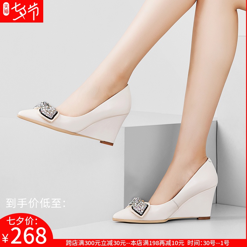 Slope with single shoes women 2019 Autumn new pattern Tip bow Rhinestone High-heeled shoes black Versatile leisure time Women's Shoesin the Women's Shoes, Low shoes  category - from Buy2taobao.com to provide professional Taobao agent buy service