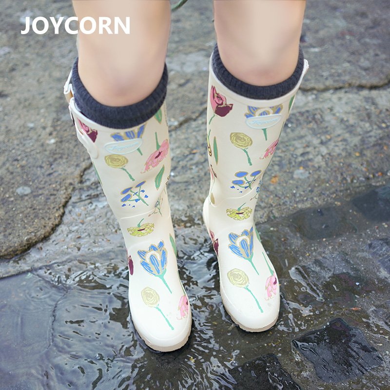 joycorn歐美女士碎花高筒橡膠雨鞋女 時尚雨靴女水鞋膠鞋防水鞋