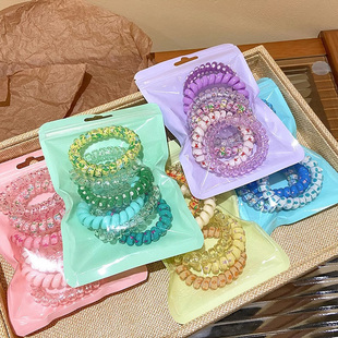 新款渐变色电话线发绳女生头绳高弹力扎丸子头发圈皮筋头饰不伤发