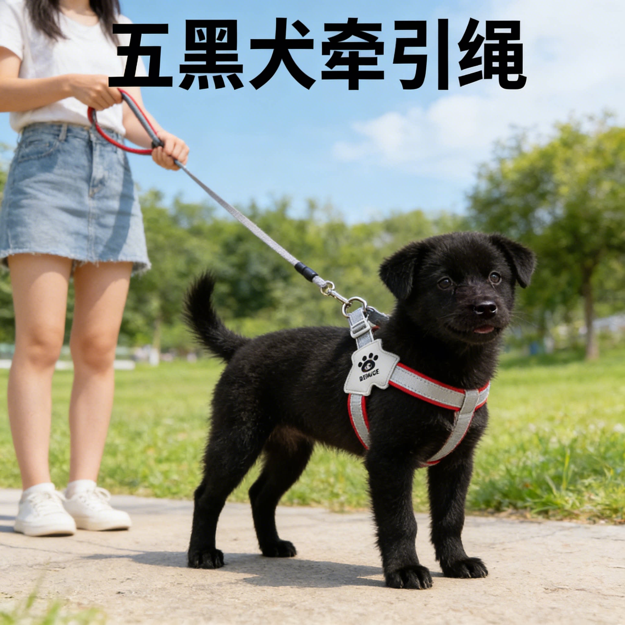 五黑犬幼犬Y字防咬胸背牵引绳