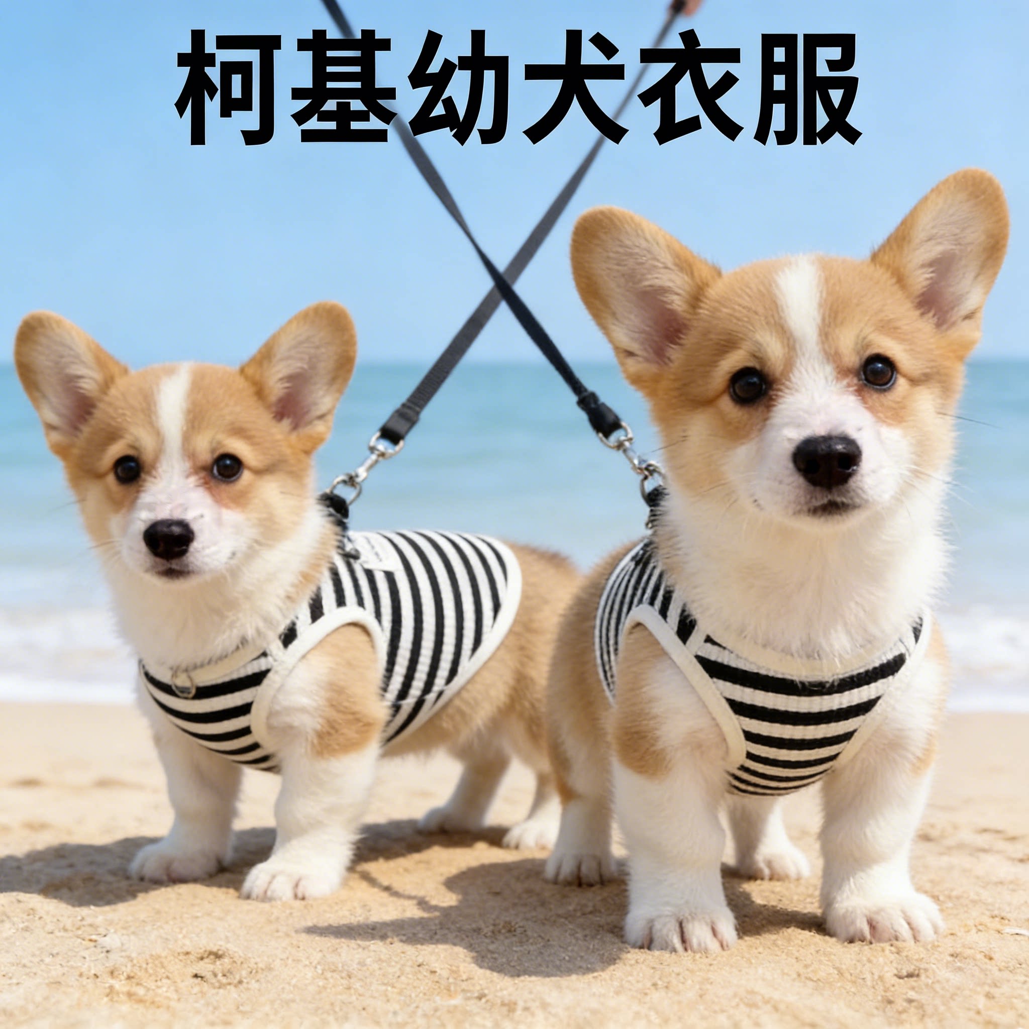 短腿狗狗四季棉质条纹透气背心柯基幼犬专用外出牵引装扮狗狗服装