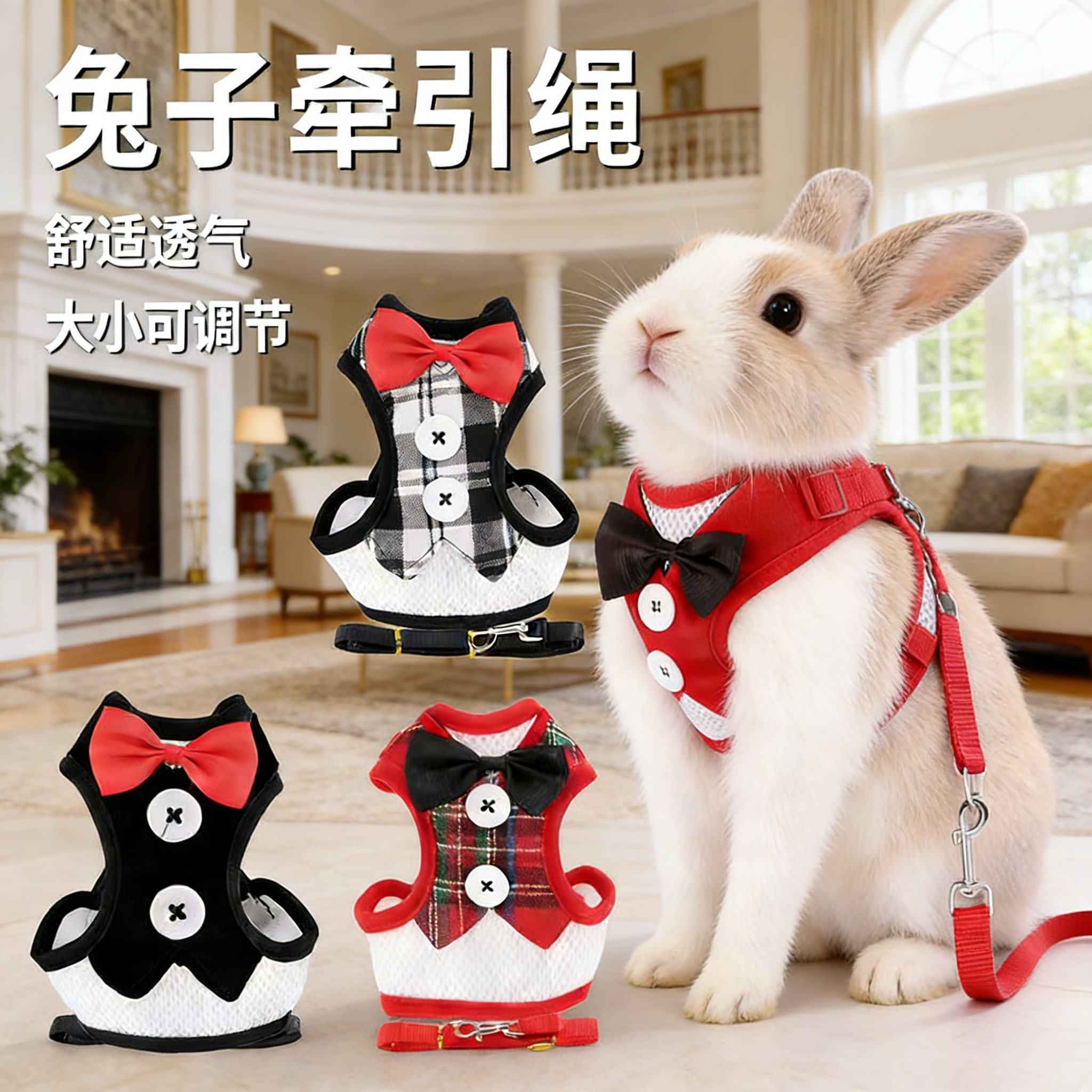 兔子专用西装胸背牵引绳防挣脱可调节外出侏儒垂耳宠物衣服用品,宠物/宠物食品及用品,猫牵引绳,淘宝优惠券,粉丝福利购,淘宝优惠卷