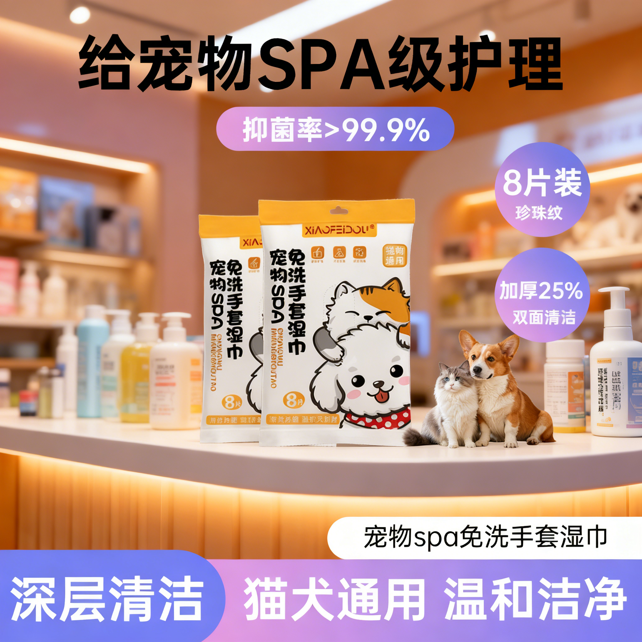 猫狗免洗清洁湿巾除臭干洗手套