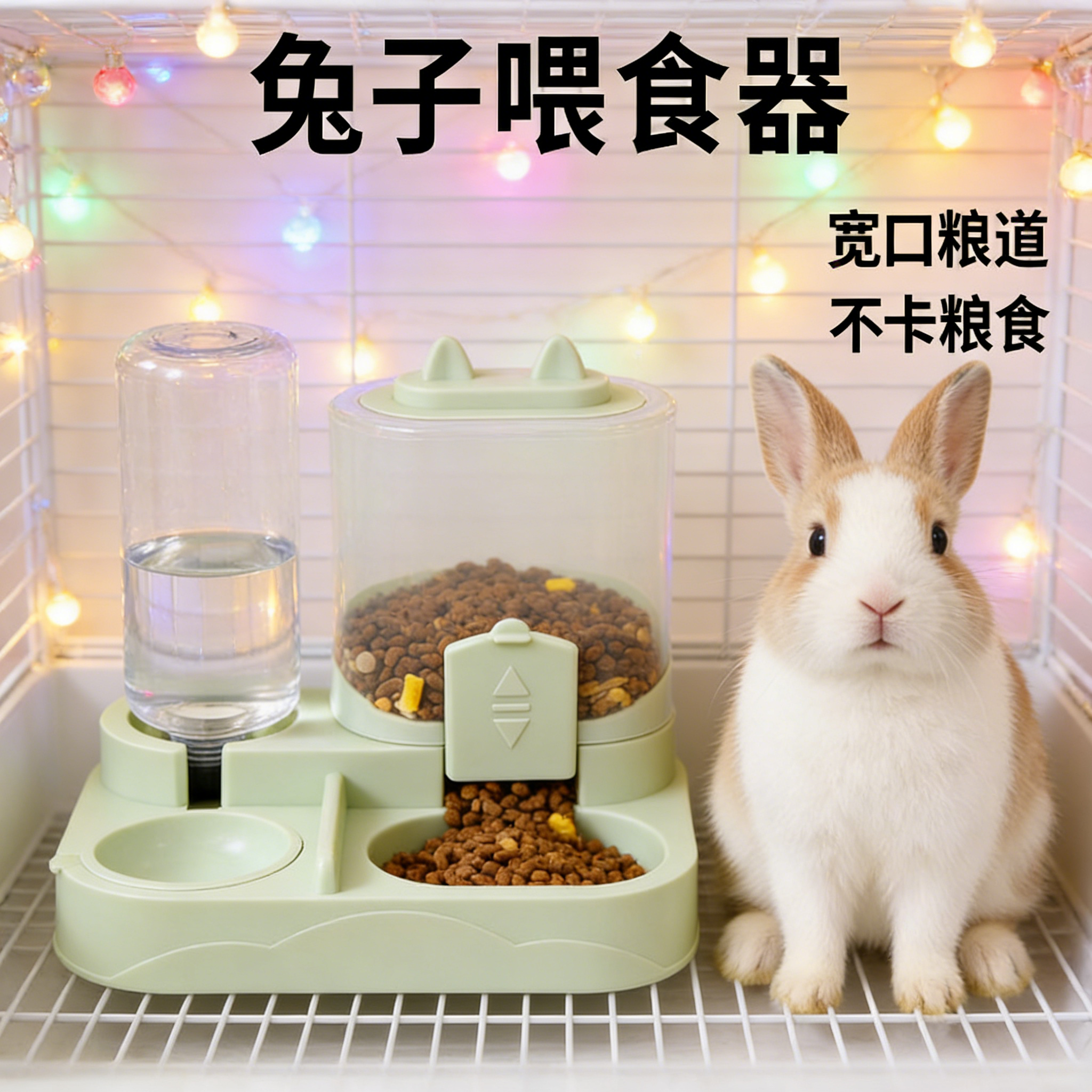兔子专用喂食器双碗自动宠物碗侏儒食盆饮水器一体笼子配件用品