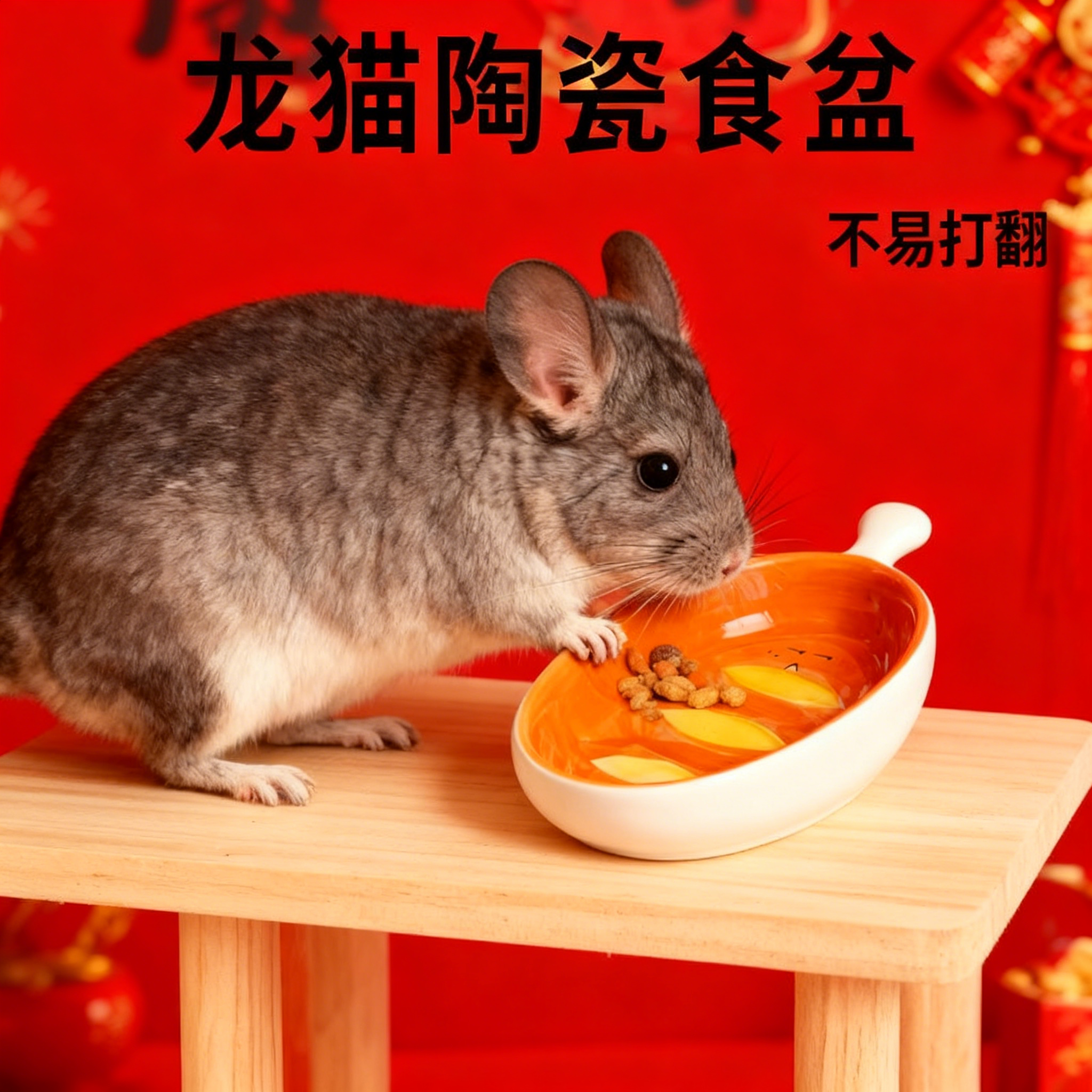 龙猫陶瓷食盆防打翻专用加厚防溅吃饭喂食饭盆可爱宠物用品可水洗