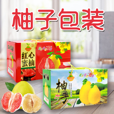 现货柚子包装盒2个装红心蜜柚礼品包装盒柚子纸箱手提箱包装箱