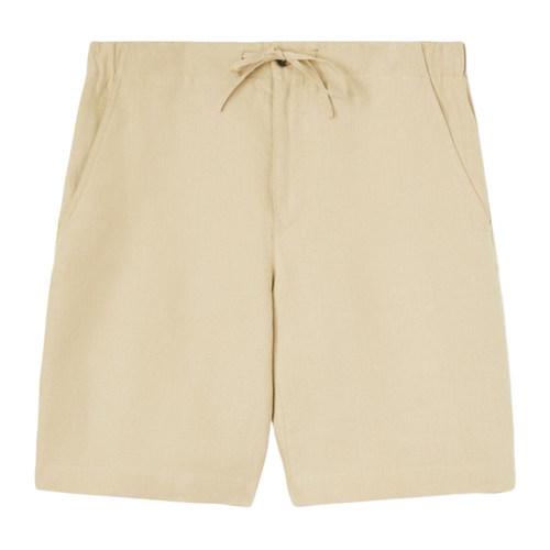 Loro Piana/诺悠翩雅男裤米色亚麻帆布抽绳腰部夏季休闲短裤