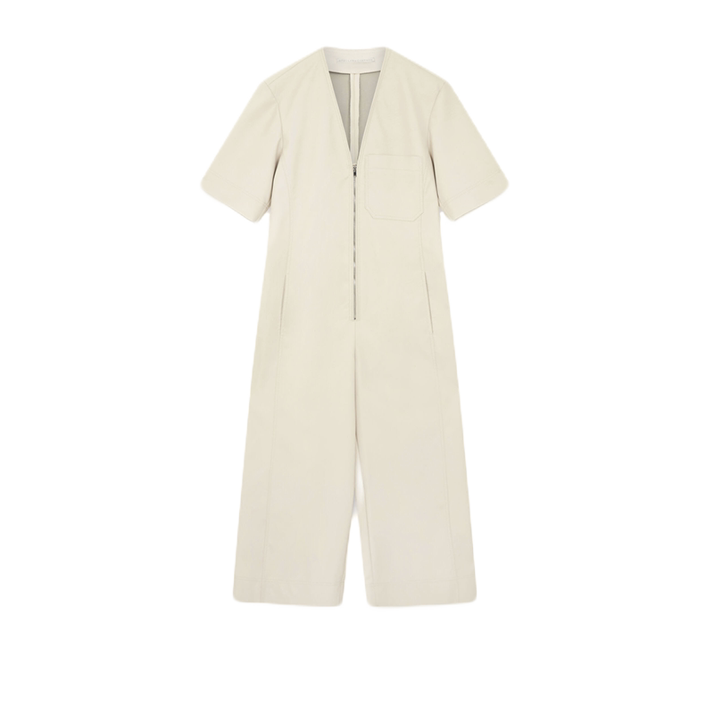 Stella McCartney/斯特拉女士燕麦色V领短袖拉链复古休闲连体衣