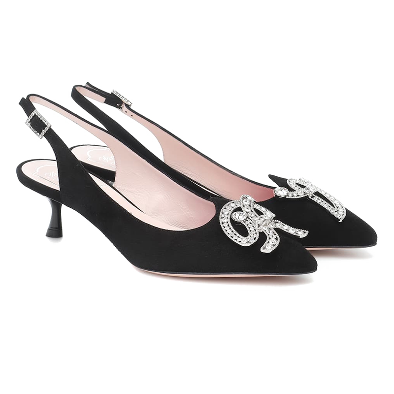 Roger Vivier/罗杰·维维亚新款女鞋闪钻字母装饰露跟中跟鞋