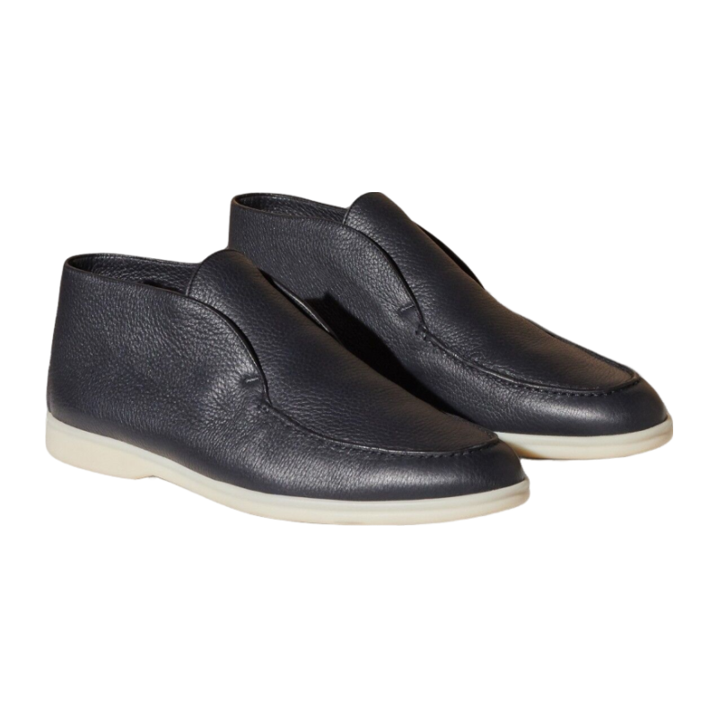 Loro Piana/诺悠翩雅男鞋柔软黑色鹿皮舒适休闲莫卡辛鞋短靴