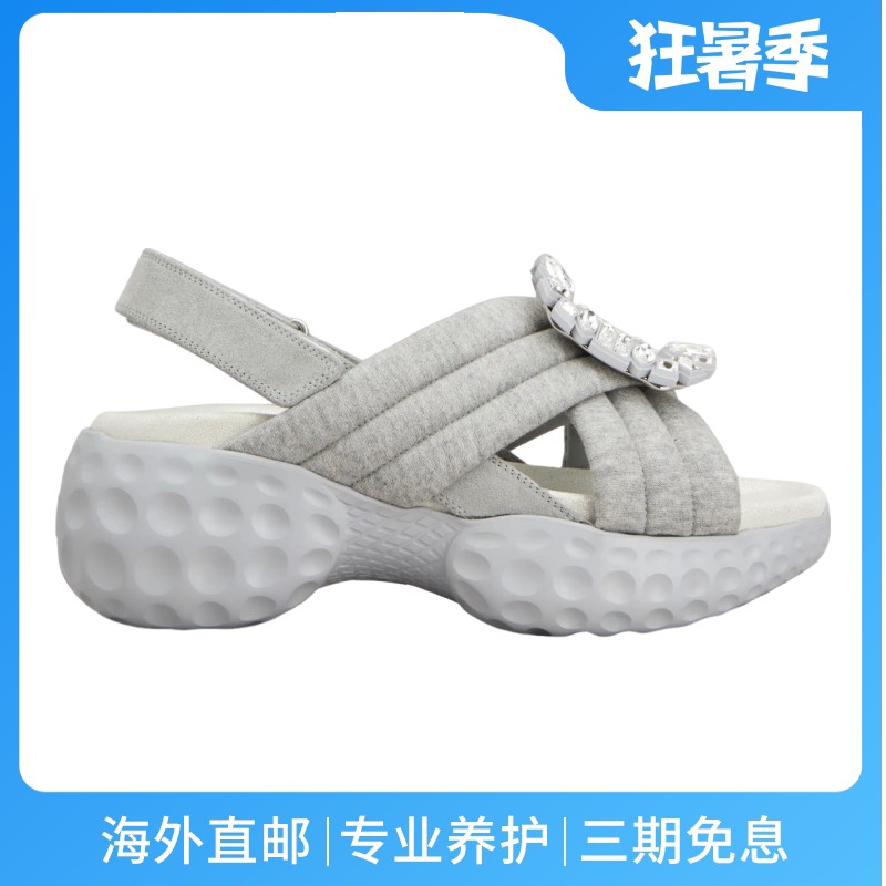 RogerVivier/罗杰维维亚女士凉鞋Belle搭扣Choc跟水钻皮垫新款