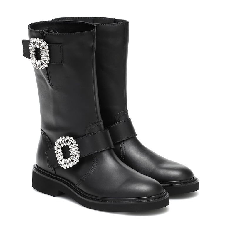 Roger Vivier/罗杰·维维亚新款女鞋闪钻饰扣百搭机车靴短靴