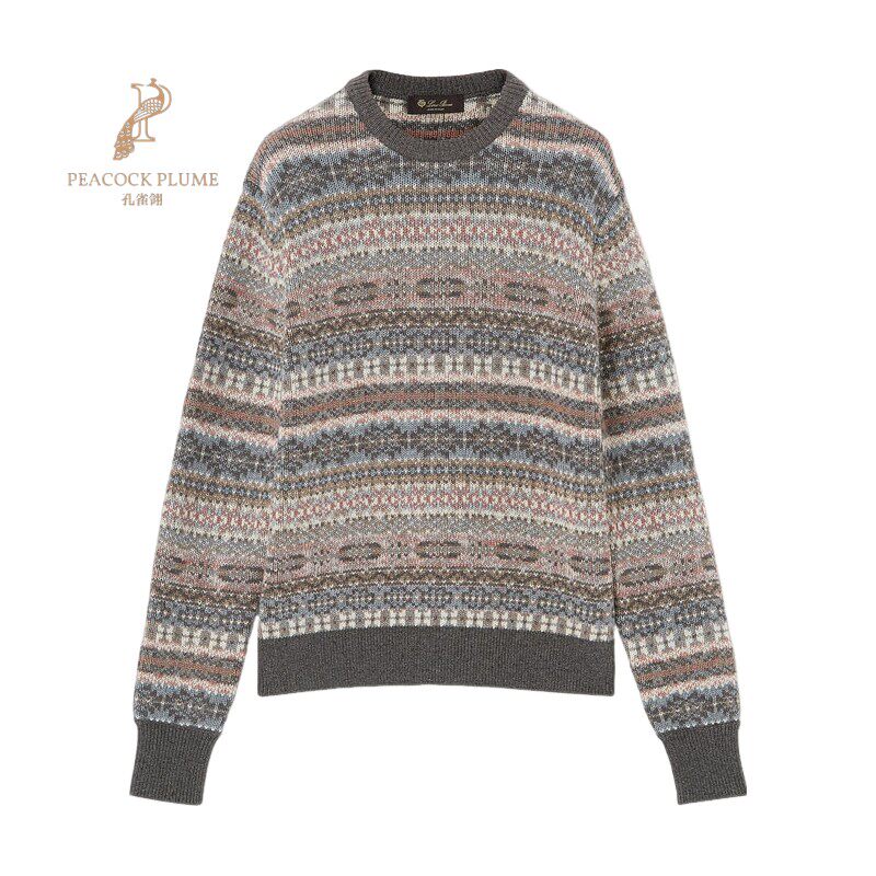 LoroPiana/诺悠翩雅男士针织衫提花ReCashmere面料罗纹袖口新款