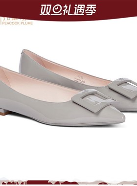 Roger Vivier/罗杰·维维亚女士浅灰色牛皮矩形搭扣芭蕾舞平底鞋