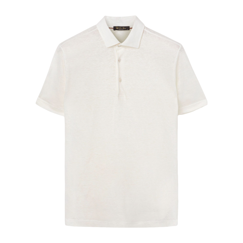 Loro Piana/诺悠翩雅男装亚麻针织运动休闲白色短袖polo衫