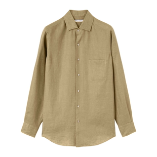 芥末色尖领长袖 Loro Piana 诺悠翩雅男装 宽松休闲衬衫